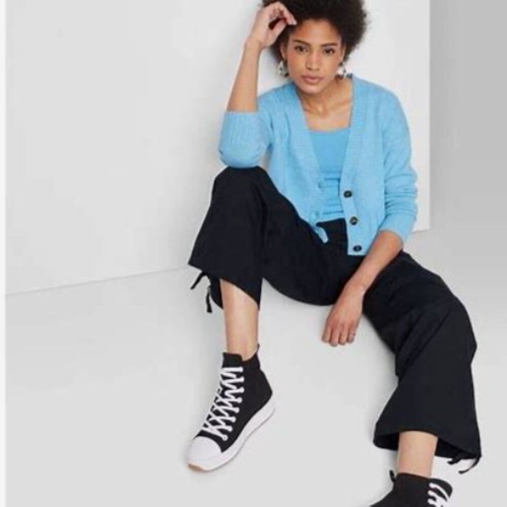 Wild Fable Sweater Cropped Button Up Sky Blue Small NWT